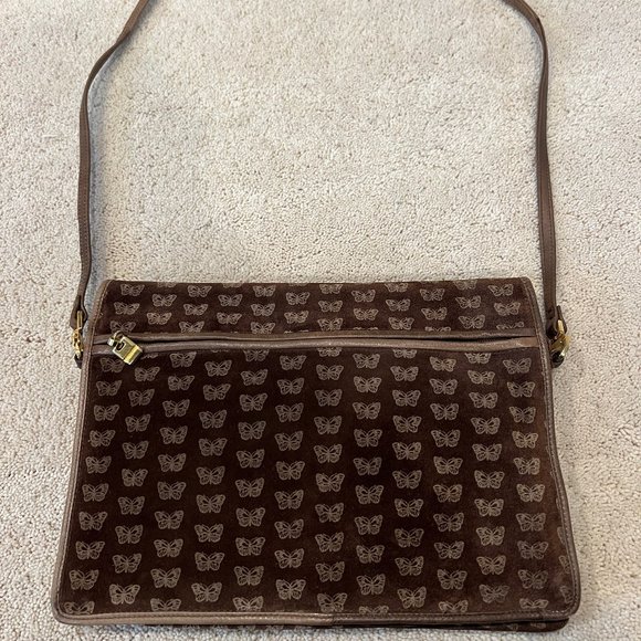 Bottega Veneta Vintage Butterfly Print Suede Bag - Brown/Tan - Picture 1 of 5